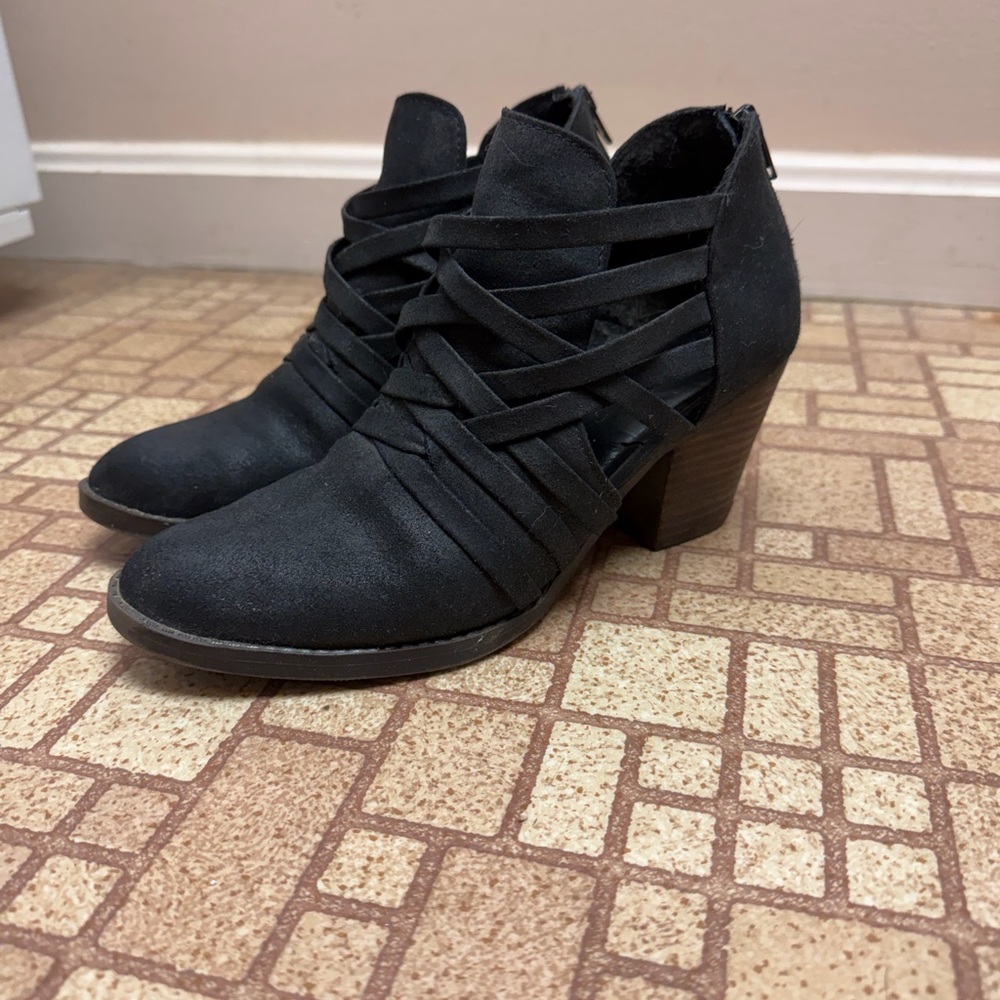 Fergie Black Ankle Booties with Strappy Design